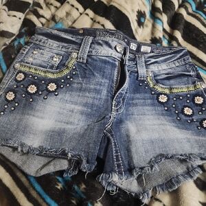 Miss Me Embellished Blue Jean Shorts